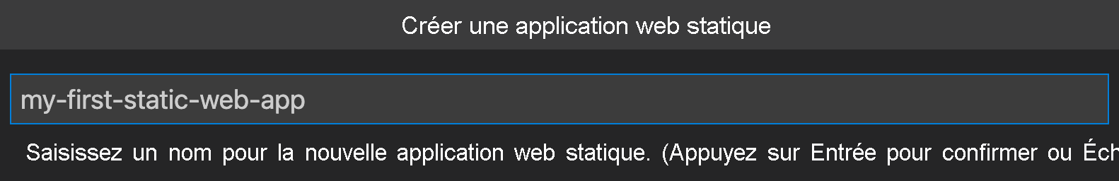 Screenshot showing how to create a Static Web App.