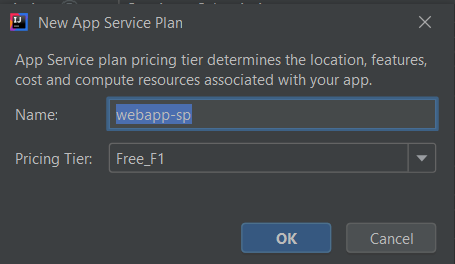 Capture d’écran de la boîte de dialogue Créer un plan App Service.