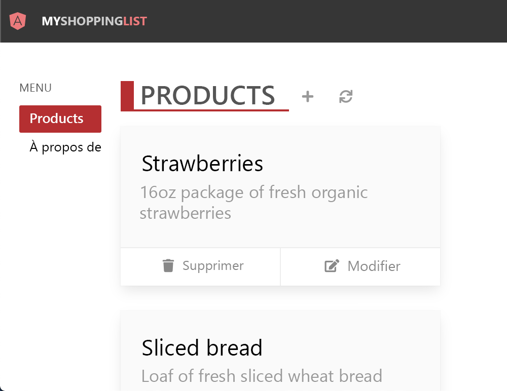 Capture d’écran montrant votre application web angular.