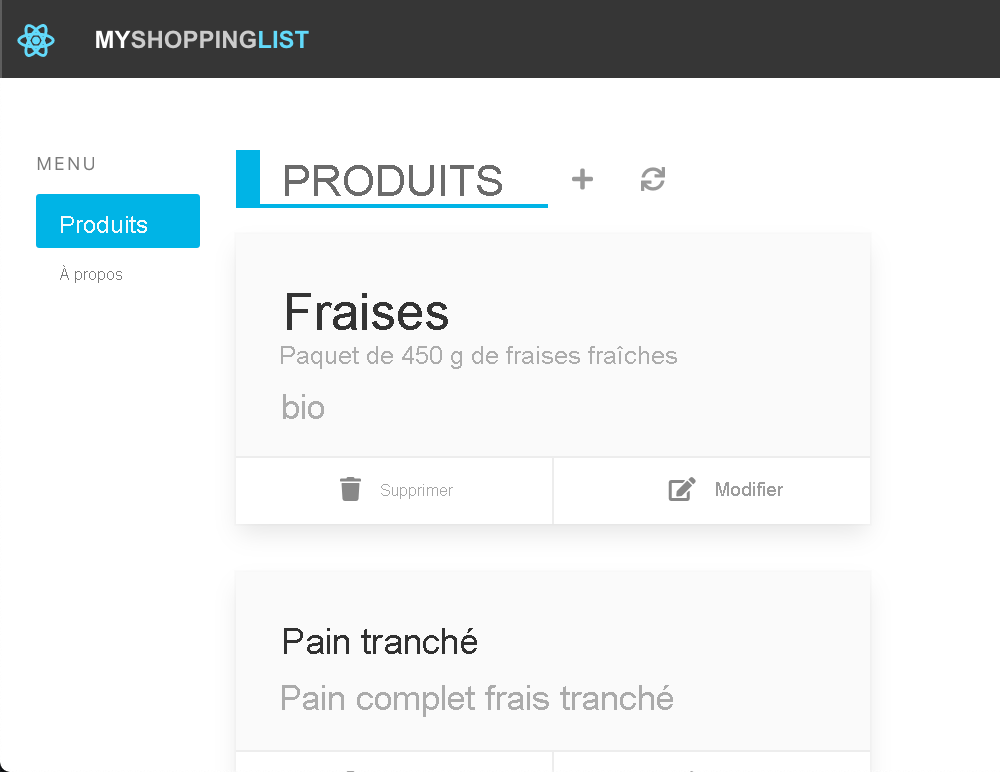 Capture d’écran montrant votre application web React.