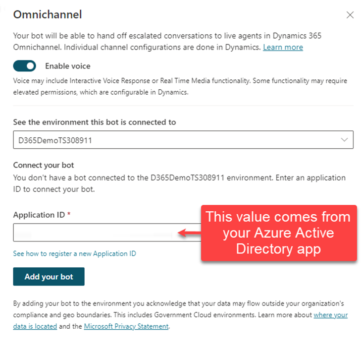 Capture d’écran soulignant que la valeur ID d’application provient de votre application Microsoft Entra ID.