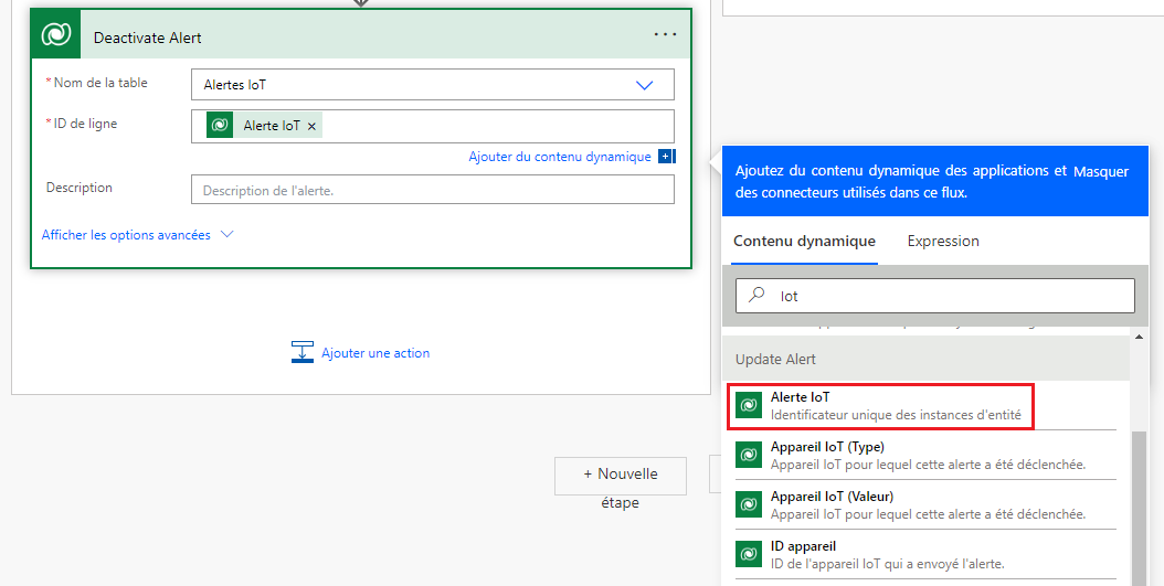 Capture d’écran de l’option IoT Alert mise en évidence.