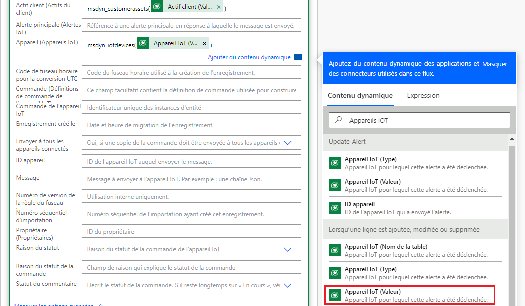 Capture d’écran de l’option IoT Device (Value) mise en évidence.