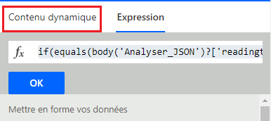 Capture d’écran de l’expression collée dans l’onglet Expressions.