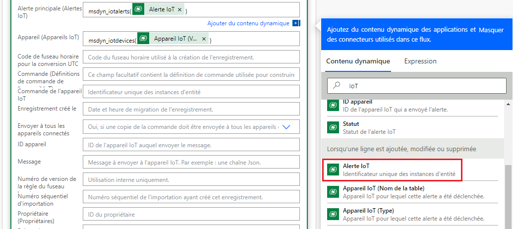 Capture d’écran de l’option IoT Alert mise en évidence.