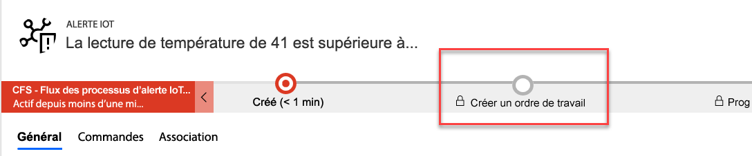 Capture d’écran de la phase Créer un ordre de travail avec la phase Créer un incident ignorée.