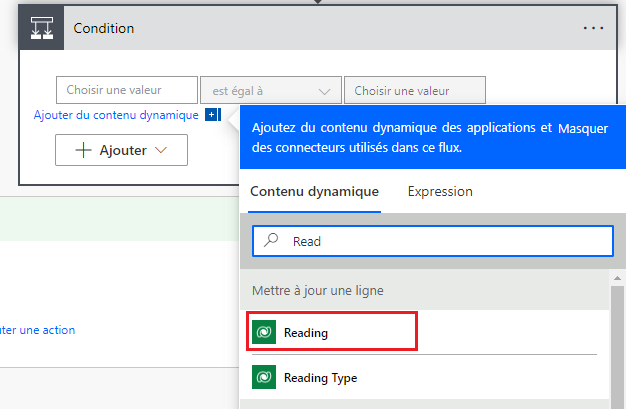 Capture d’écran de l’option Reading sélectionnée sous Mettre à jour l’alerte.
