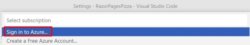 Screenshot of the Sign in to Azure option in the menu.
