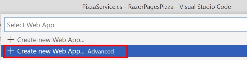 Screenshot of the Create new Web App Advanced option.