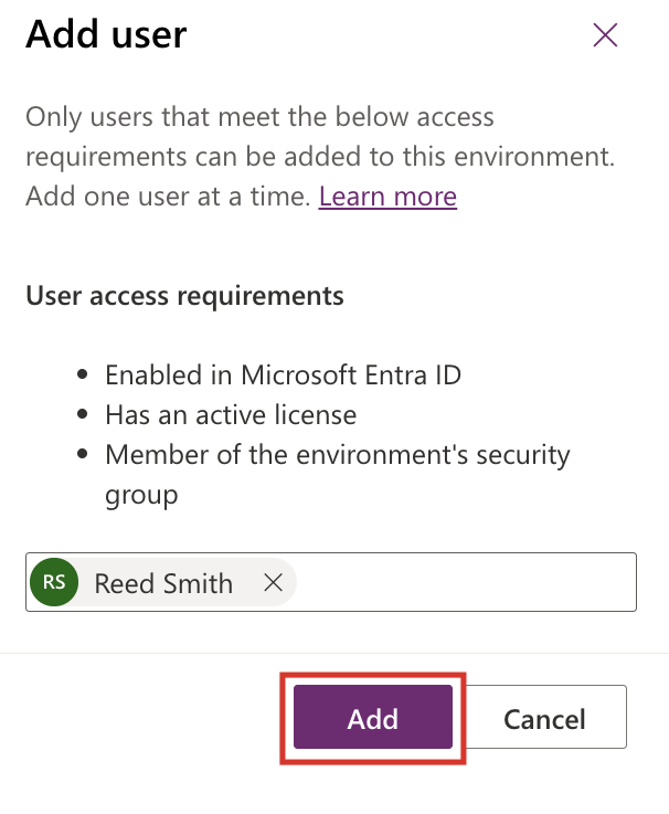 Screenshot of adding user.