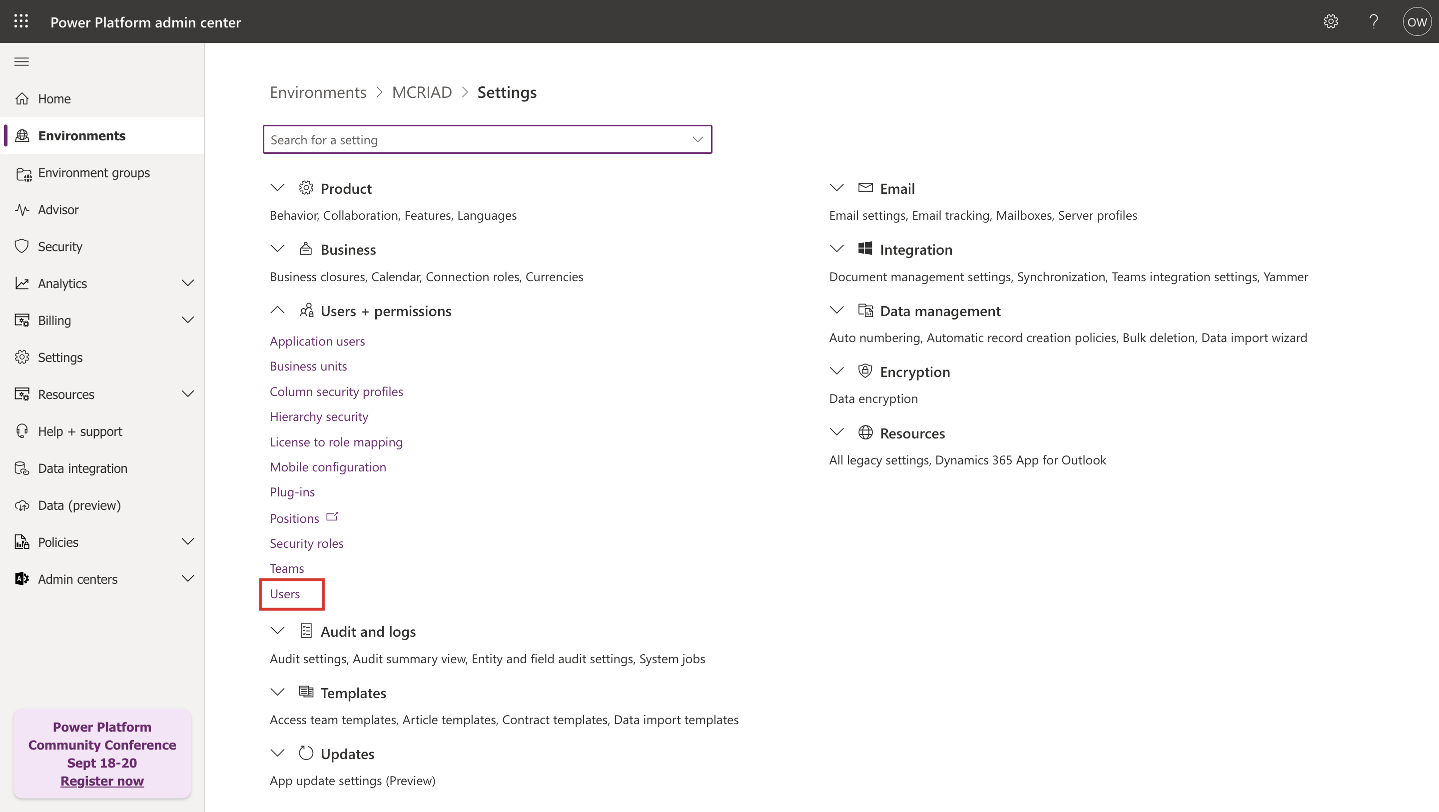 Screenshot of user settings.