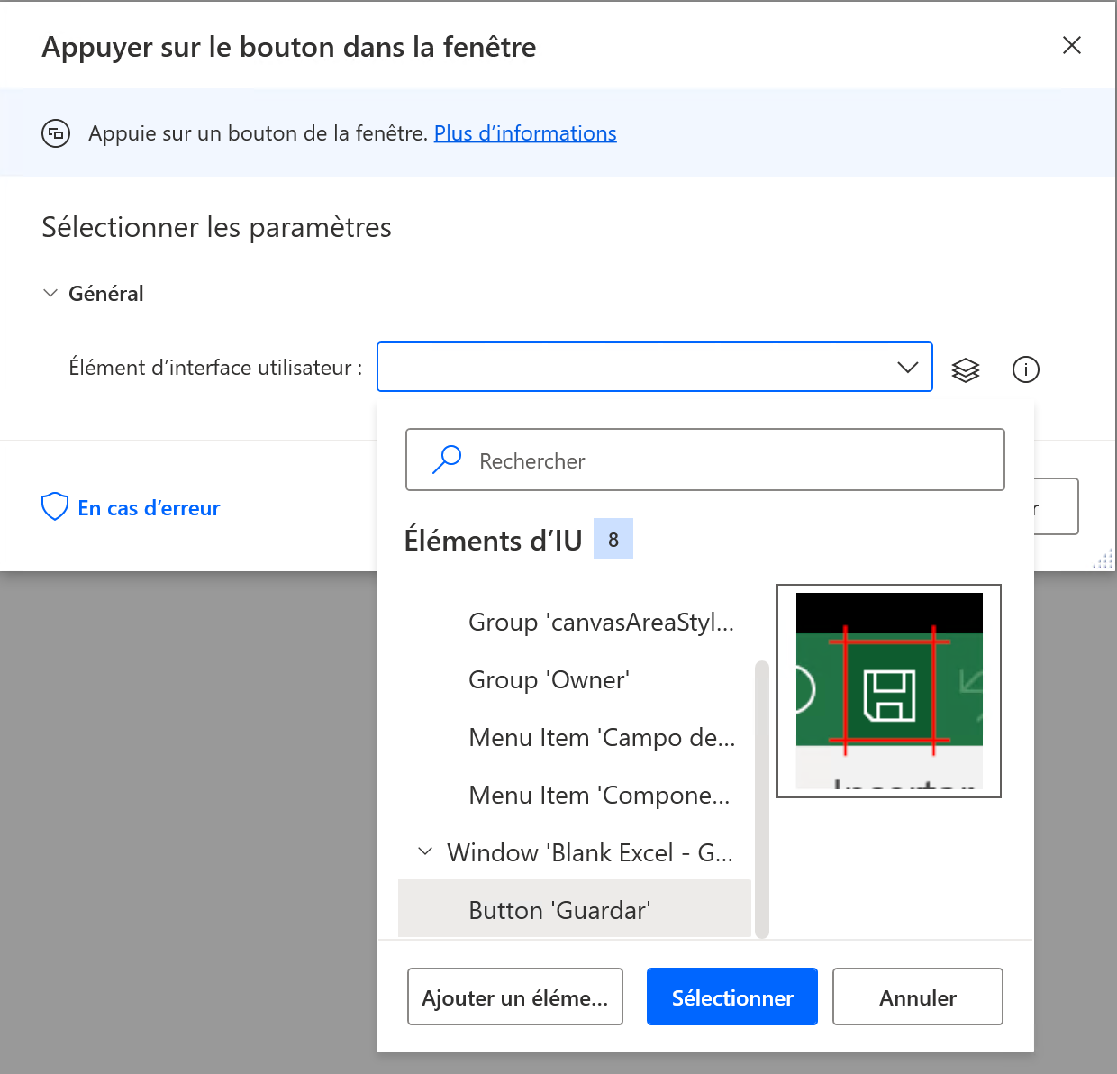 Capture d’écran des actions de l’interface utilisateur dans Power Automate pour le bureau.