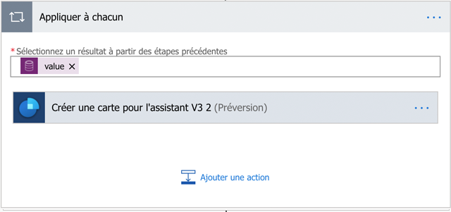 Ajouter une action et sélectionner Créer une carte pour l’assistant V3.