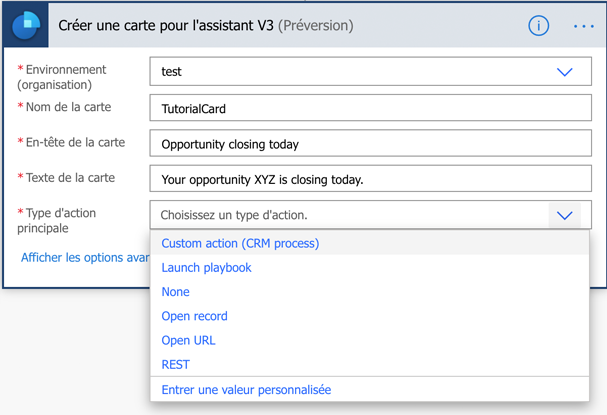 Choisir REST comme type d’action principal.