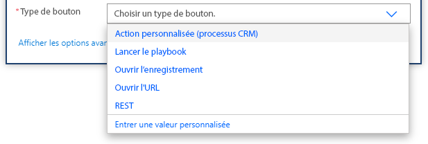 Créer une carte pour l’assistant V2 possède un type de bouton Action personnalisée (processus CRM).