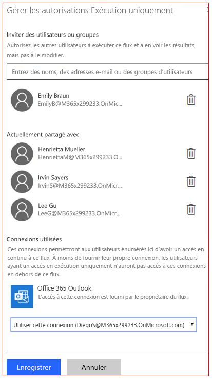 Capture d’écran des autorisations de connexion en exécution seule.