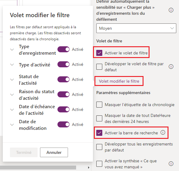 Capture d’écran de l’option Modifier le volet Filtre.