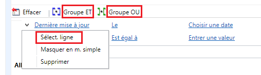 Capture d’écran des boutons Groupe ET et Groupe OU.