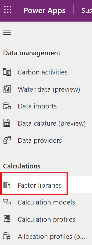 Screenshot of the Factor libraries option under Calculations in the navigation pane.