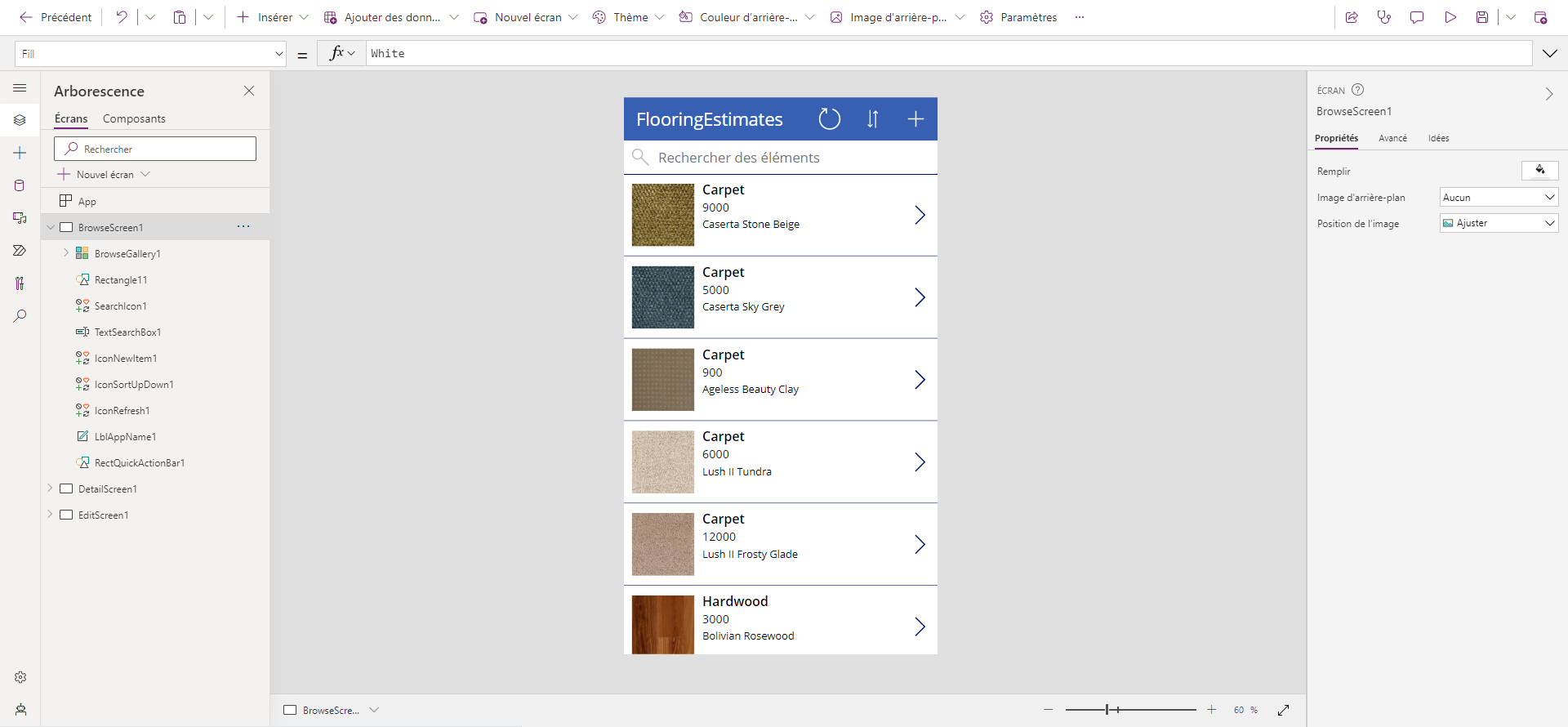 Fenêtre de développement principale de Power Apps pour Power Apps Studio.