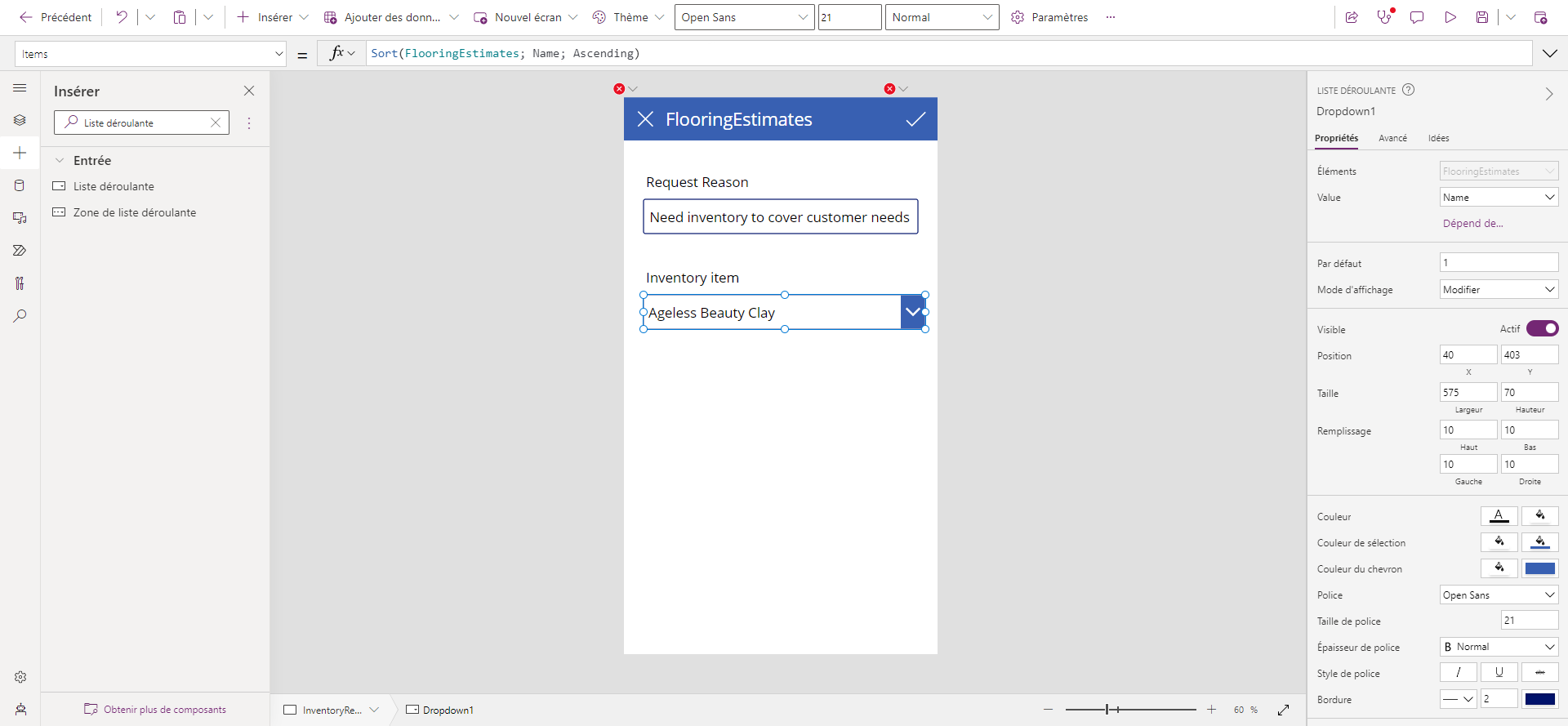 Fenêtre d’édition de Power Apps Studio affichant les erreurs dans l’application après la dernière étape.