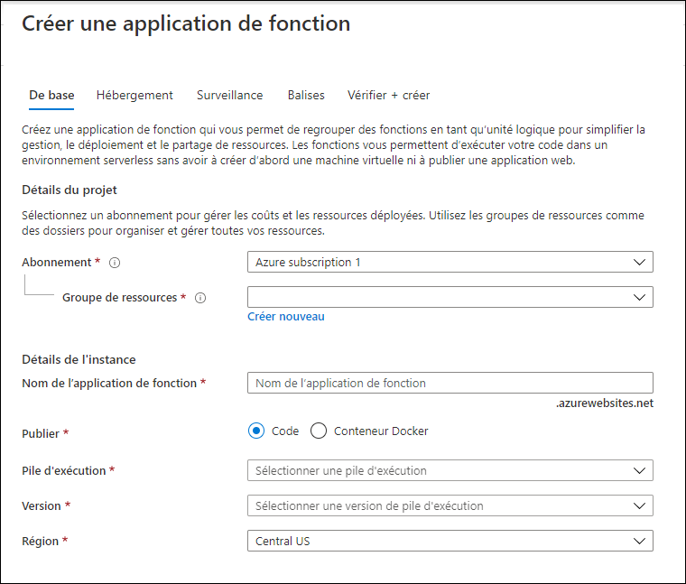 Capture d’écran de la fenêtre de notions de base concernant l’application de fonction.
