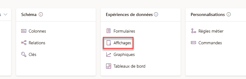 Capture d’écran du bouton Vues.
