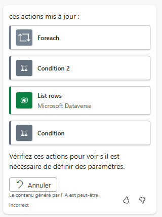 Capture d’écran illustrant la liste des modifications de Copilot.