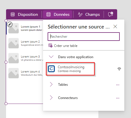 Capture d’écran illustrant la boîte de dialogue Sélectionner les données.