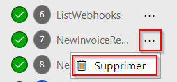 Capture d’écran illustrant le bouton Supprimer l’action.