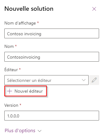 Capture d’écran illustrant le bouton + Nouvel éditeur.
