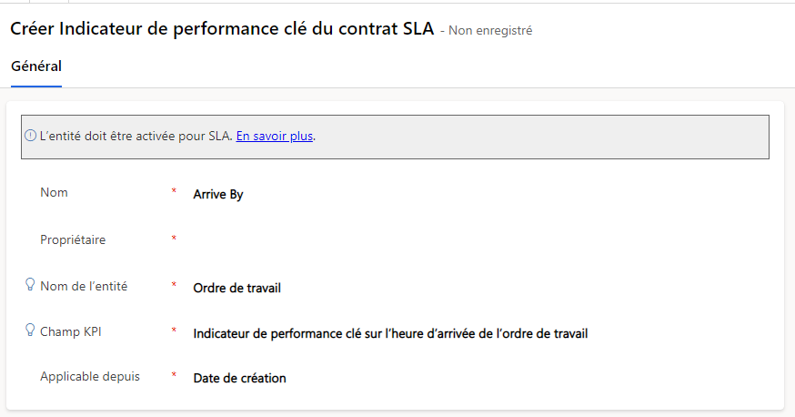 Capture de l’écran Nouveau KPI SLA.