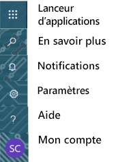 Capture d’écran de la barre d’applications en haut du Tableau de bord.