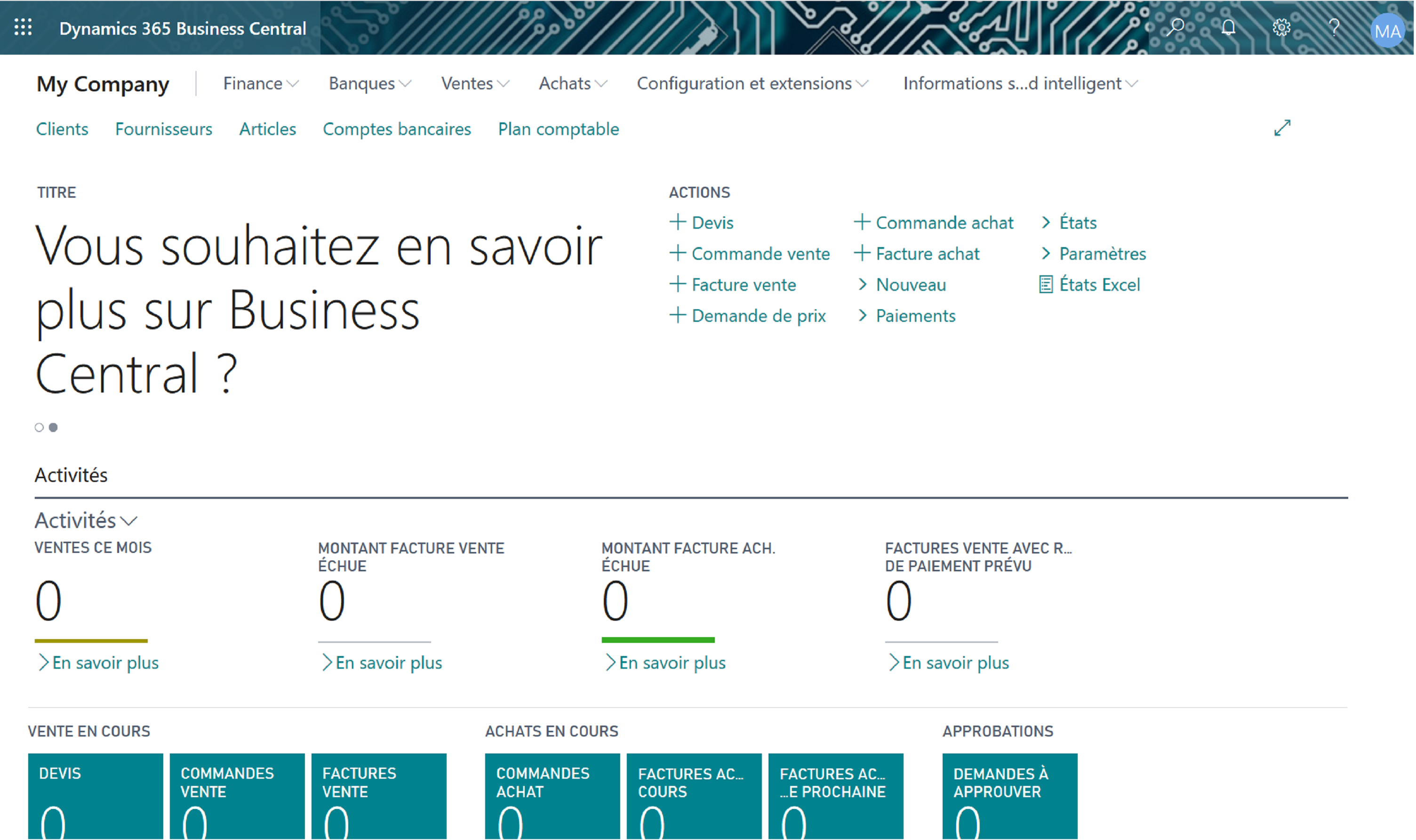 Capture d’écran de la page Tableau de bord du dirigeant d’entreprise.