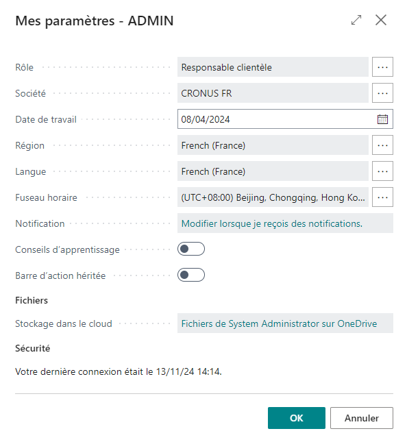 Capture d’écran de la page Modifier - Mes paramètres illustrant les options de modification.