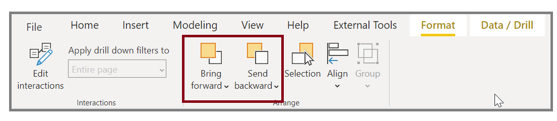 Image du bouton « Reculer » et de ses options de liste déroulante sous l’onglet Format.