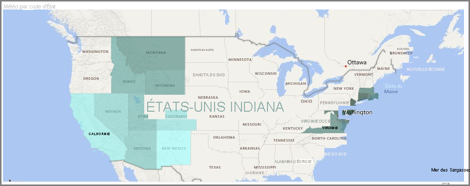 Image d’une carte des États avec différentes couleurs de remplissage.