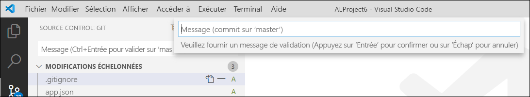 Capture d’écran de l’invite demandant de saisir un message.