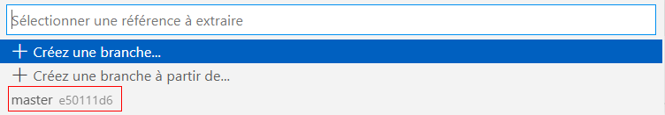 Capture d’écran de l’ID de validation dans le nom de la branche.