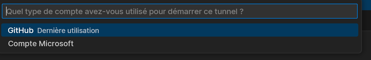 Capture d’écran de l’invite demandant à sélectionner le compte utilisé pour démarrer le tunnel.
