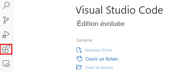 Capture d’écran de l’icône d’affichage d’extension dans la barre d’activité de VS Code.
