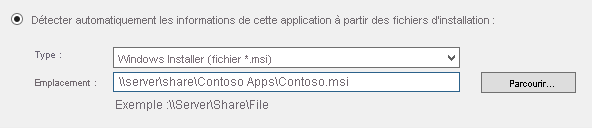 Screenshot of dialog prompting for the type and path to the application install files.