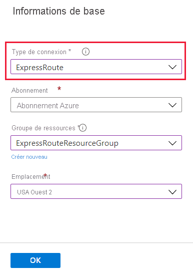 Azure portal - create connection basics tab