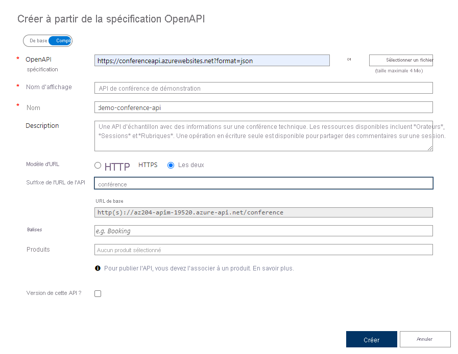 The OpenAPI dialog box. Fields are detailed in the following table.