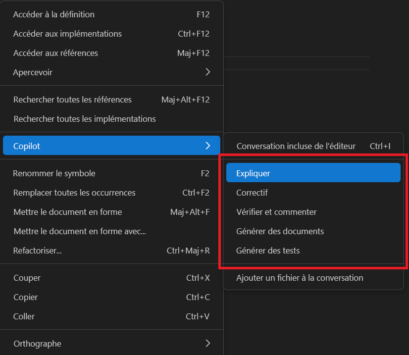 Capture d’écran montrant comment accéder aux actions intelligentes dans Visual Studio Code.