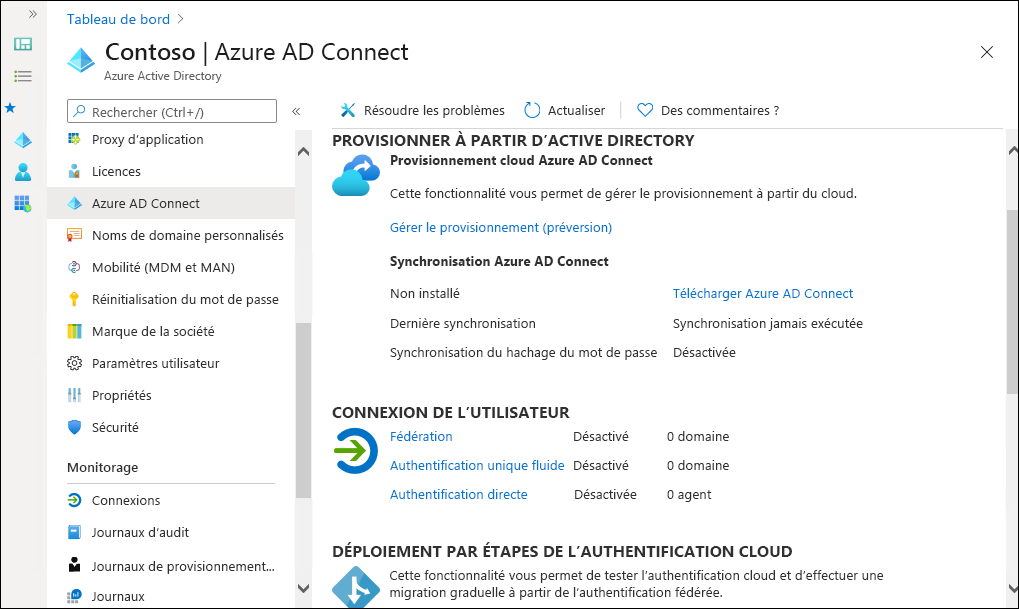A screenshot of the Microsoft Entra Connect blade in the Microsoft Entra admin center. The administrator is about to download the Microsoft Entra Connect feature.