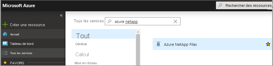 Screenshot of Azure NetApp Files search entry.
