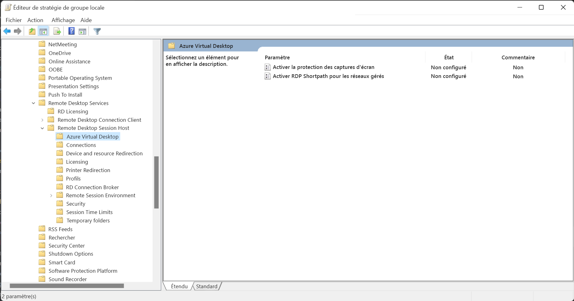Screenshot showing Azure Desktop policies.