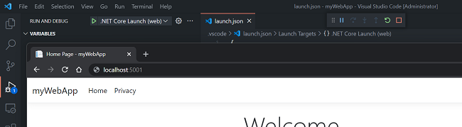 Capture d’écran de l’application web à partir de Visual Studio Code.