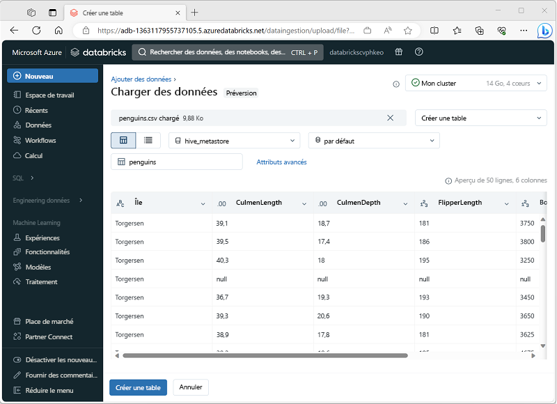 Screenshot of the Upload data interface for Azure Databricks.